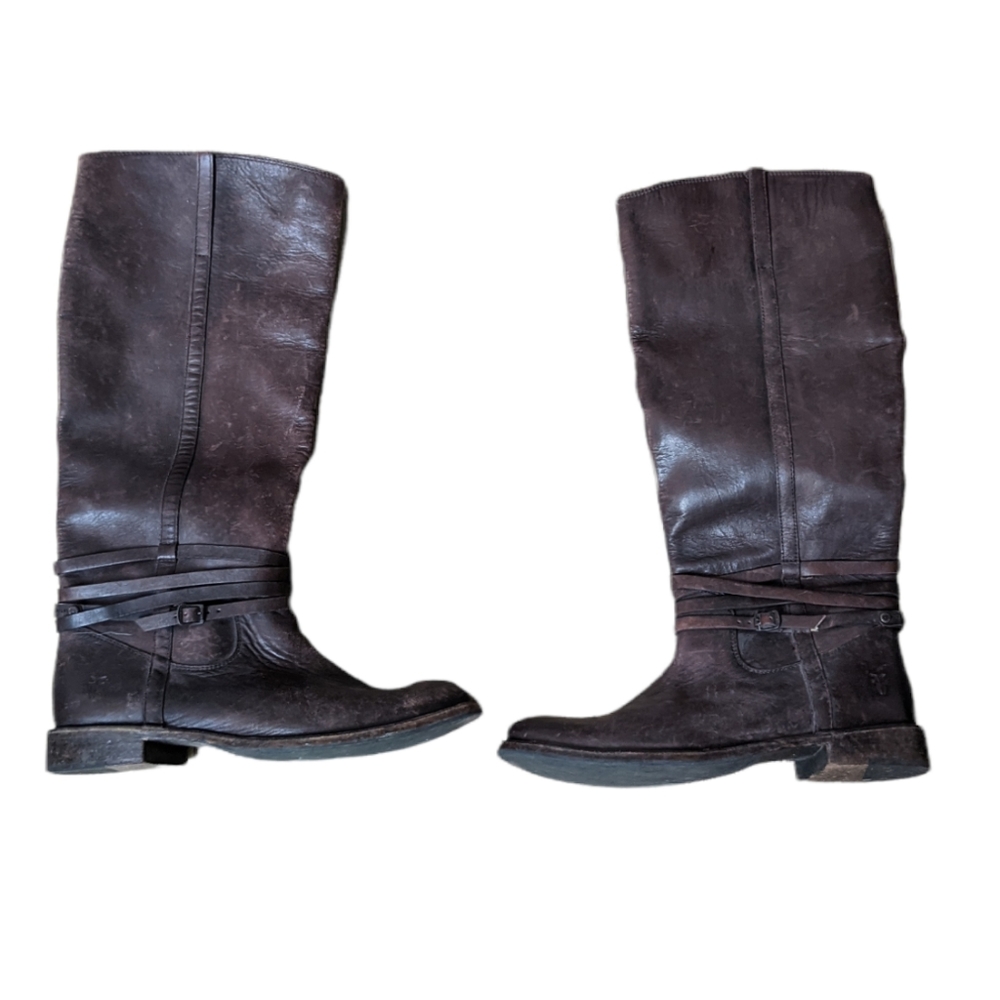 Frye mid calf chocolate brown leather boots